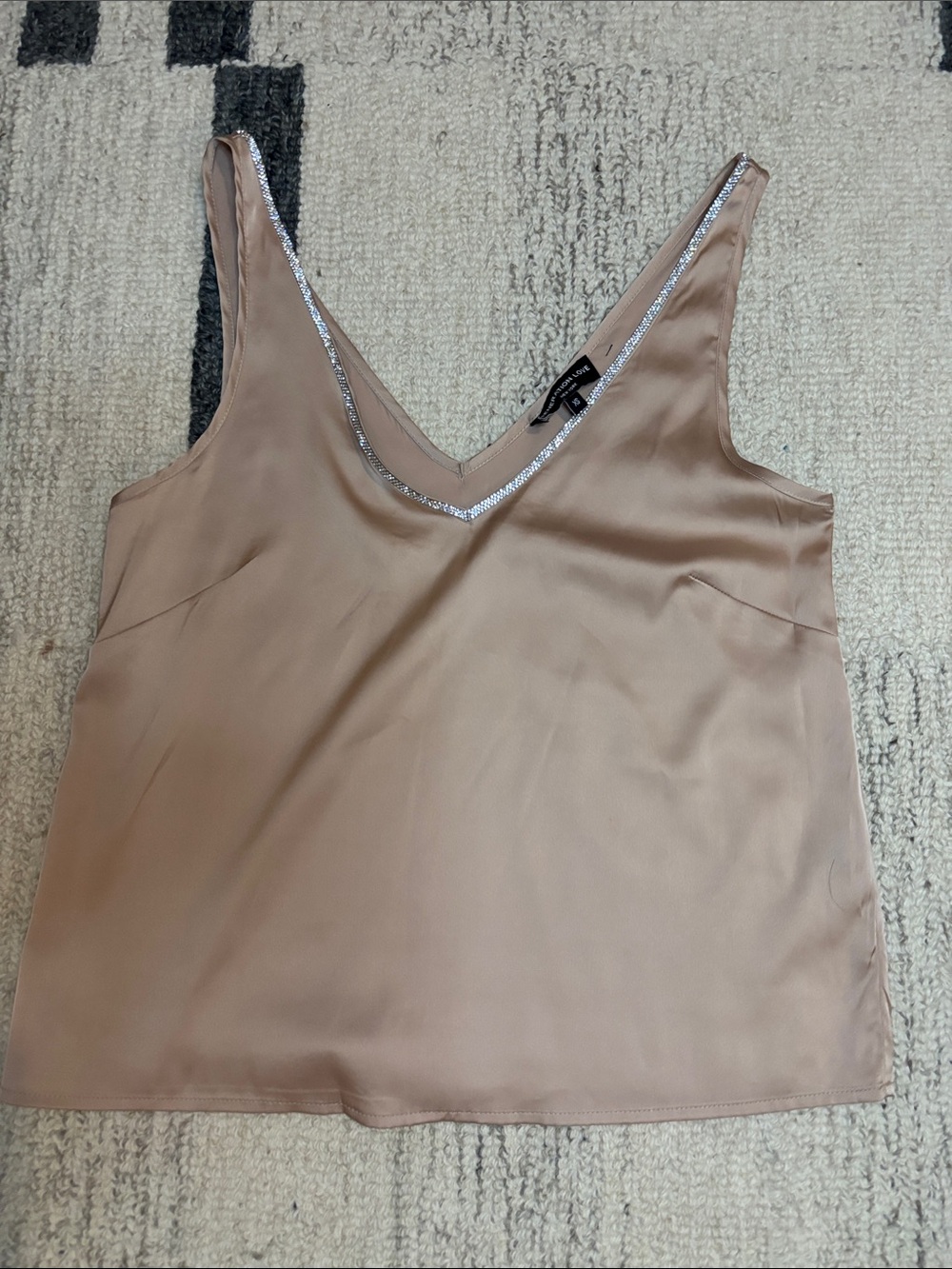 Generation Love Blush Beige Satin V-Neck Cami with Silver Trim
